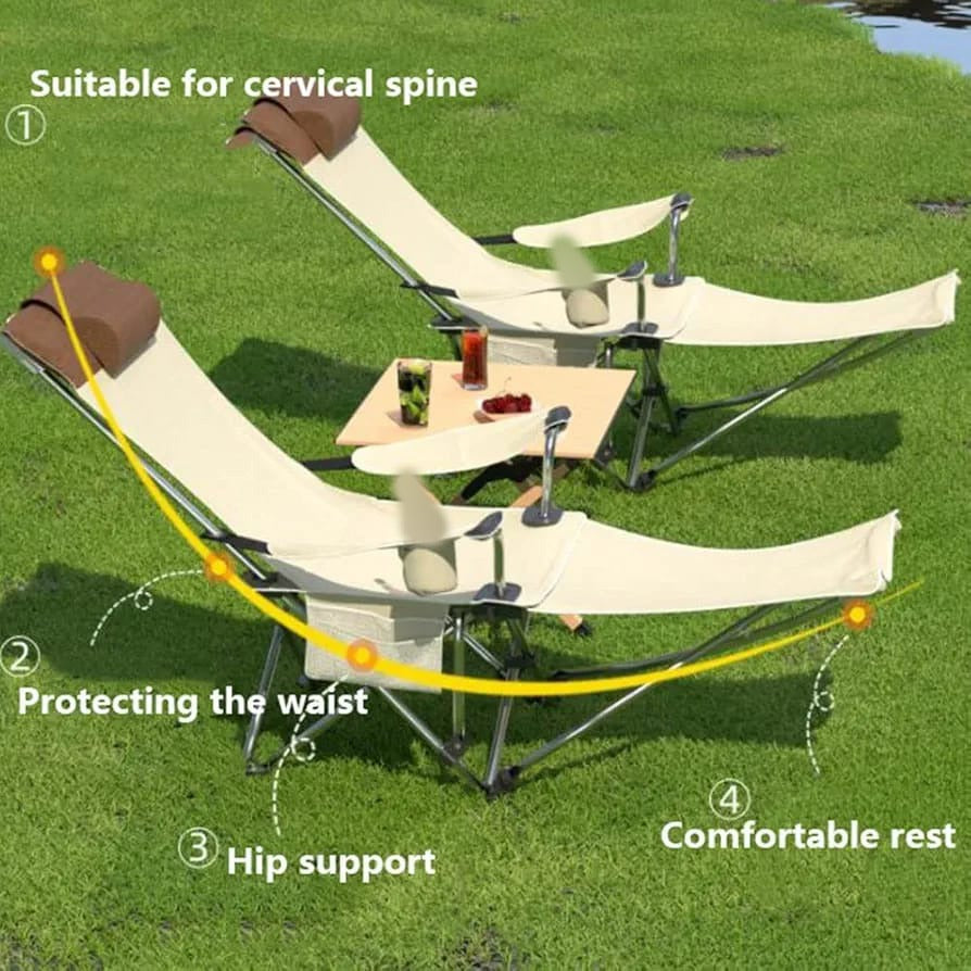 Two Camping Chairs Are Arranged Near Picnic Tabe.