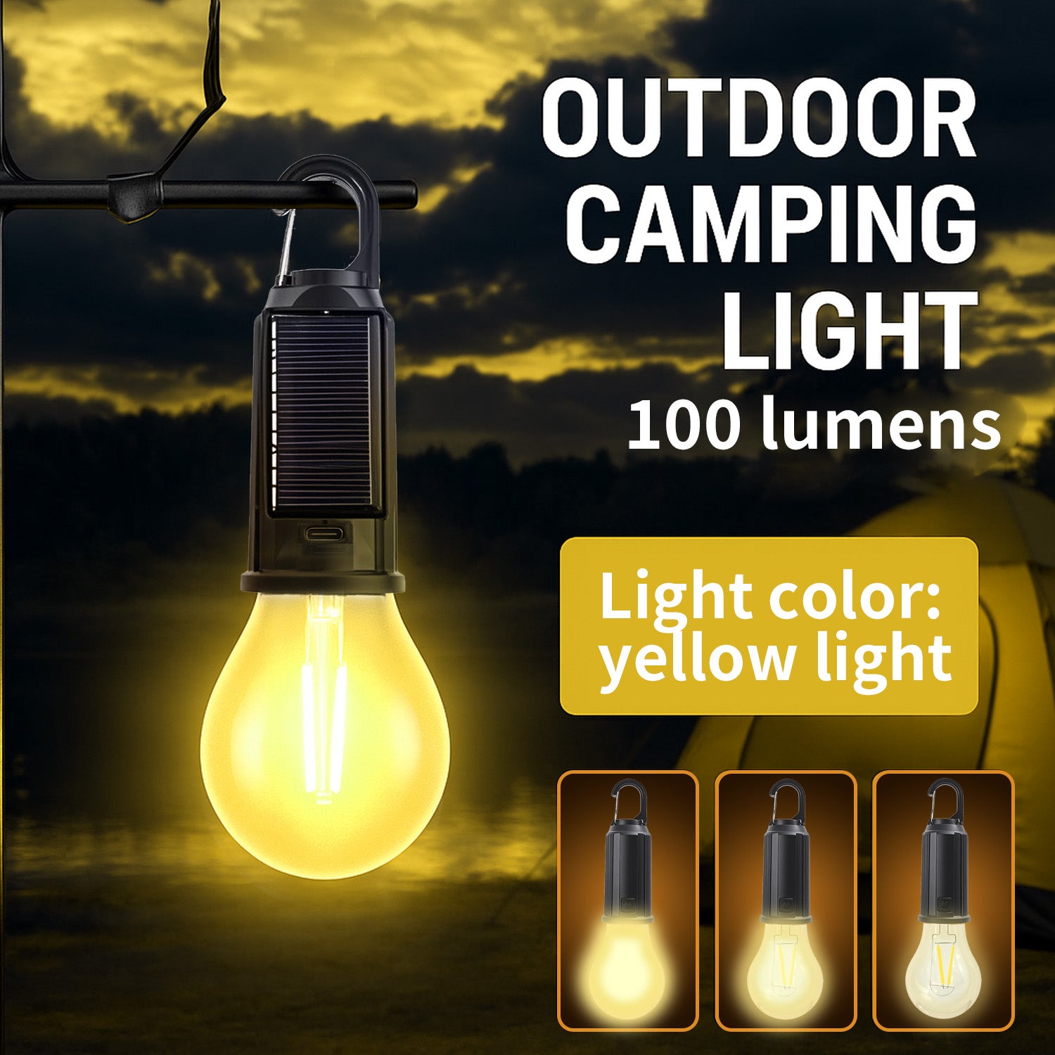 A Camping Lamp is Hanged In a Camping Area.