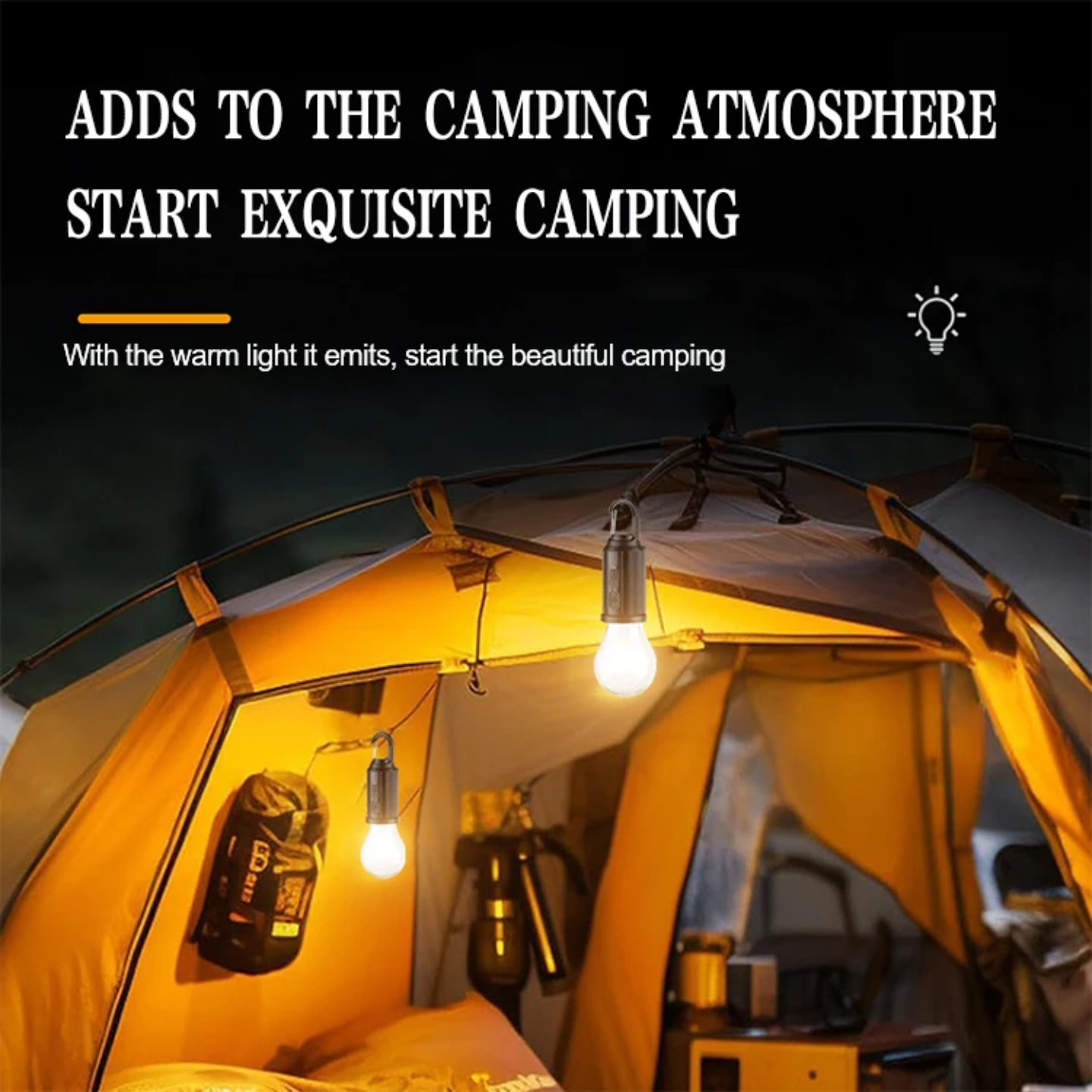Camping Lamps are Hanged inside a Tent.