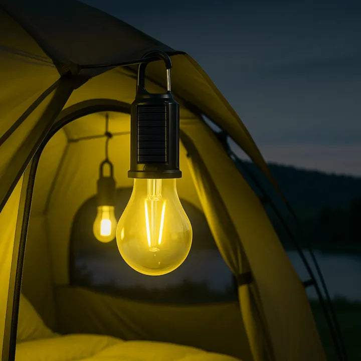 Camping Lamps are Hanged on Camping Tent.