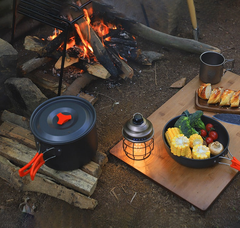 Camping Outdoor Cookware Set is Used For Cooking in a Camping Area.