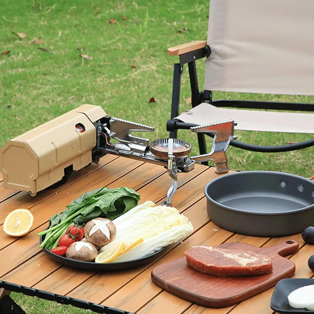 Camping Stove is Placed in a Outdoor Cooking Setup.