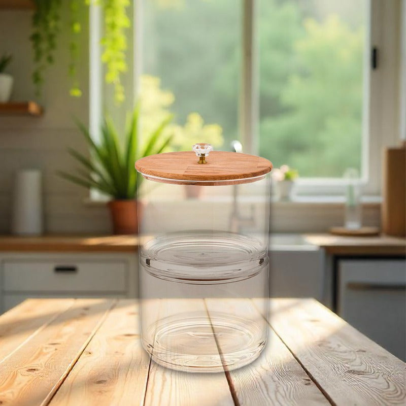 Candy Jar with Wooden Lid, 2 Layer Stackable Glass Container Candy Jar with Wooden Lid, 2 Layer Stackable Glass Container