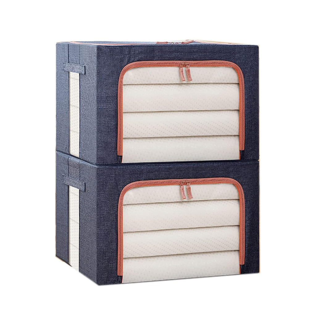 2 x 66L Foldable Large Capacity Cloth Storage, Wardrobe Organizer Box with Steel Frame Support 2 x 66L Foldable Large Capacity Cloth Storage, Wardrobe Organizer Box with Steel Frame Support