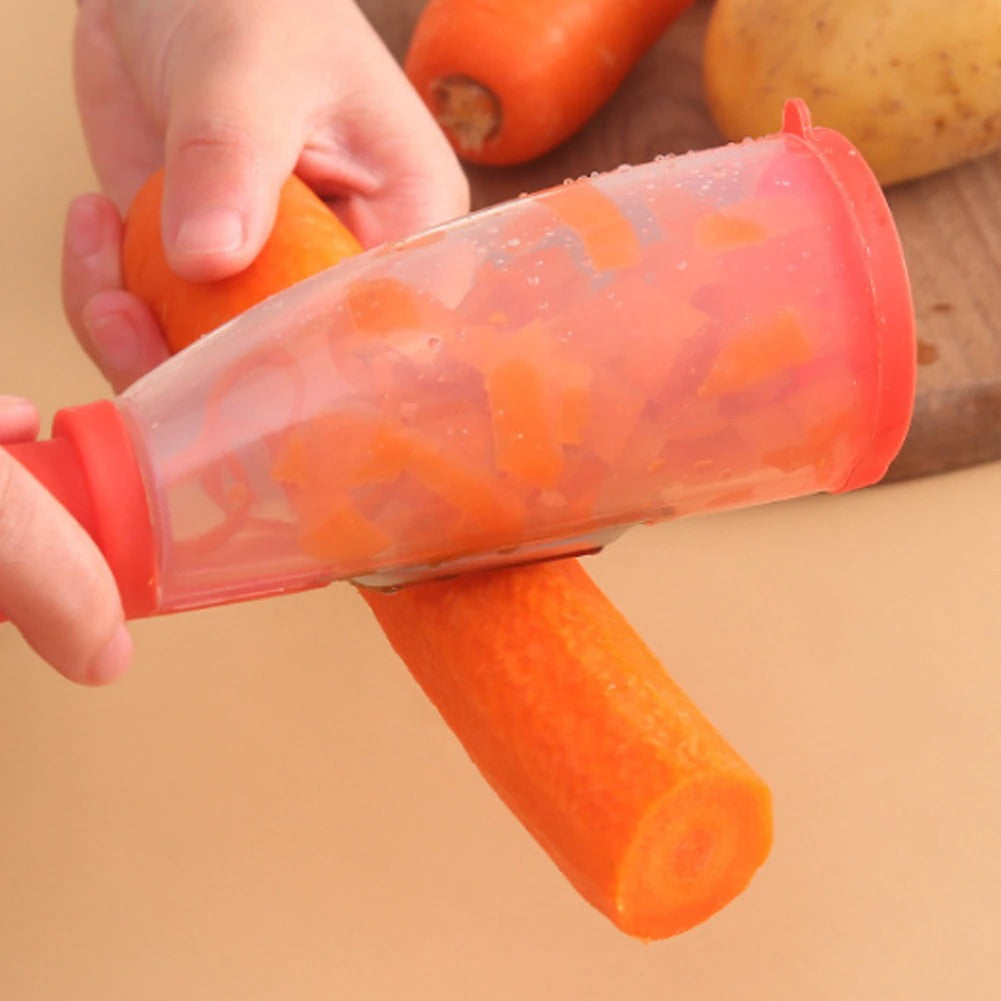 A Person Peels Carrot With Stainless Steel Peeler.