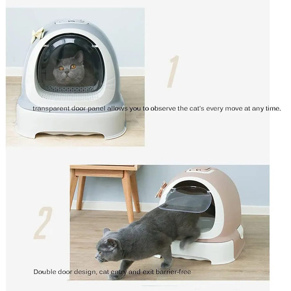 Cat Using Fully Enclosed Cat Toilet with Litter Tray.