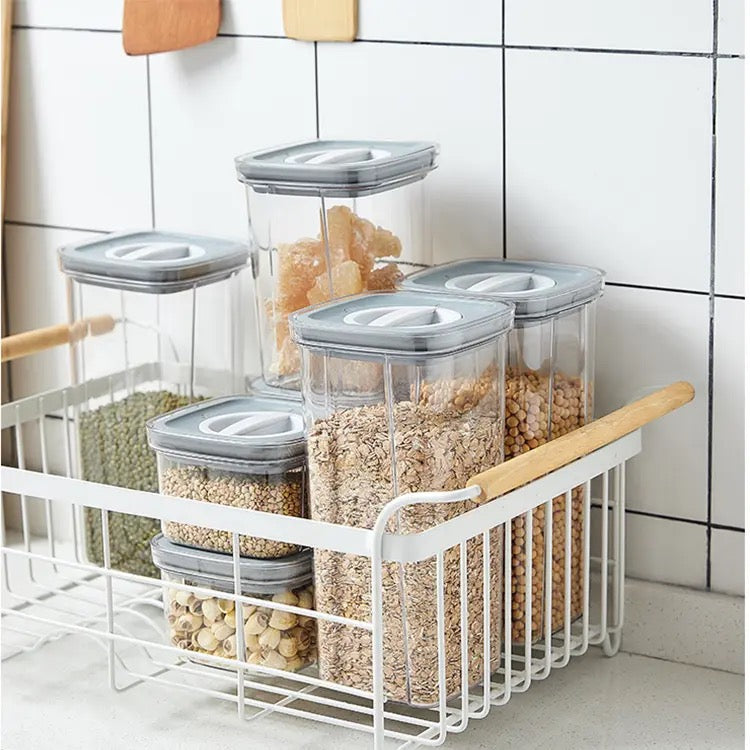 3Pcs Set Airtight Cereal Storage Containers in a wire rack