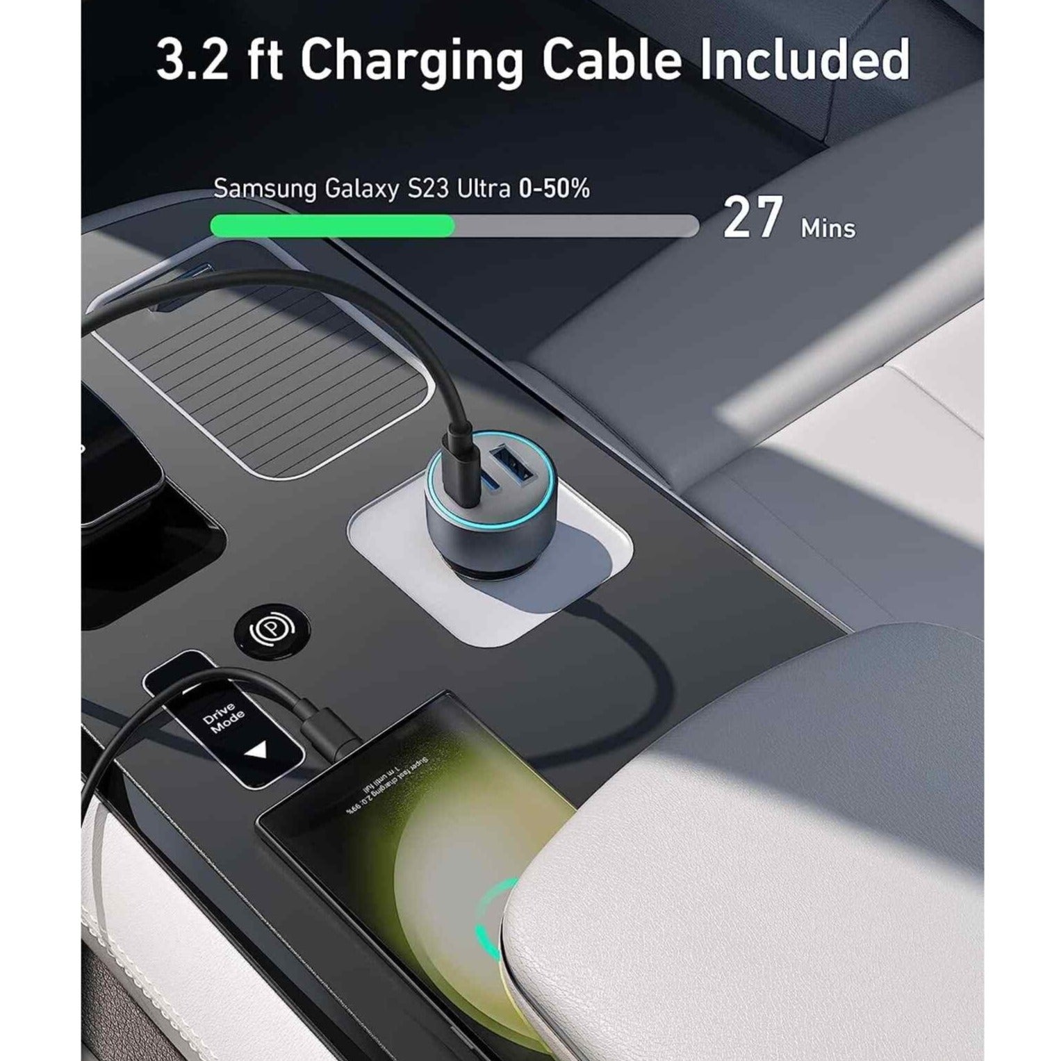 Anker 335 Car Charger 67W with a 3.2 ft charging cable included