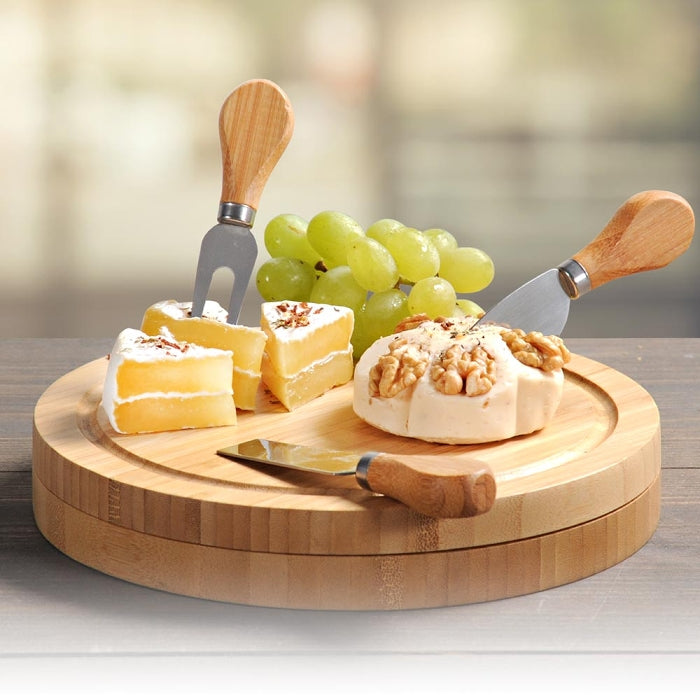 Cheese Board Platter and Knife Set Serving Cakes and Fruits.