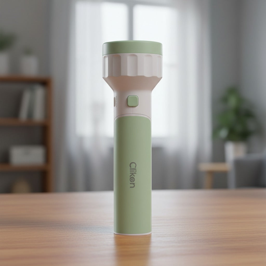 Clikon Desk Lamp with Flashlight Kept on a Wooden Table.