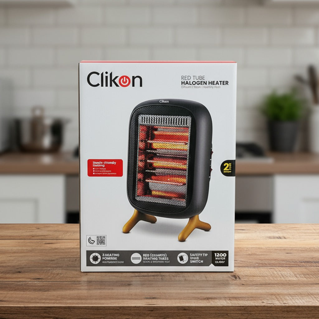 Package Of Clikon Red Tube Halogen Heater 1200W.