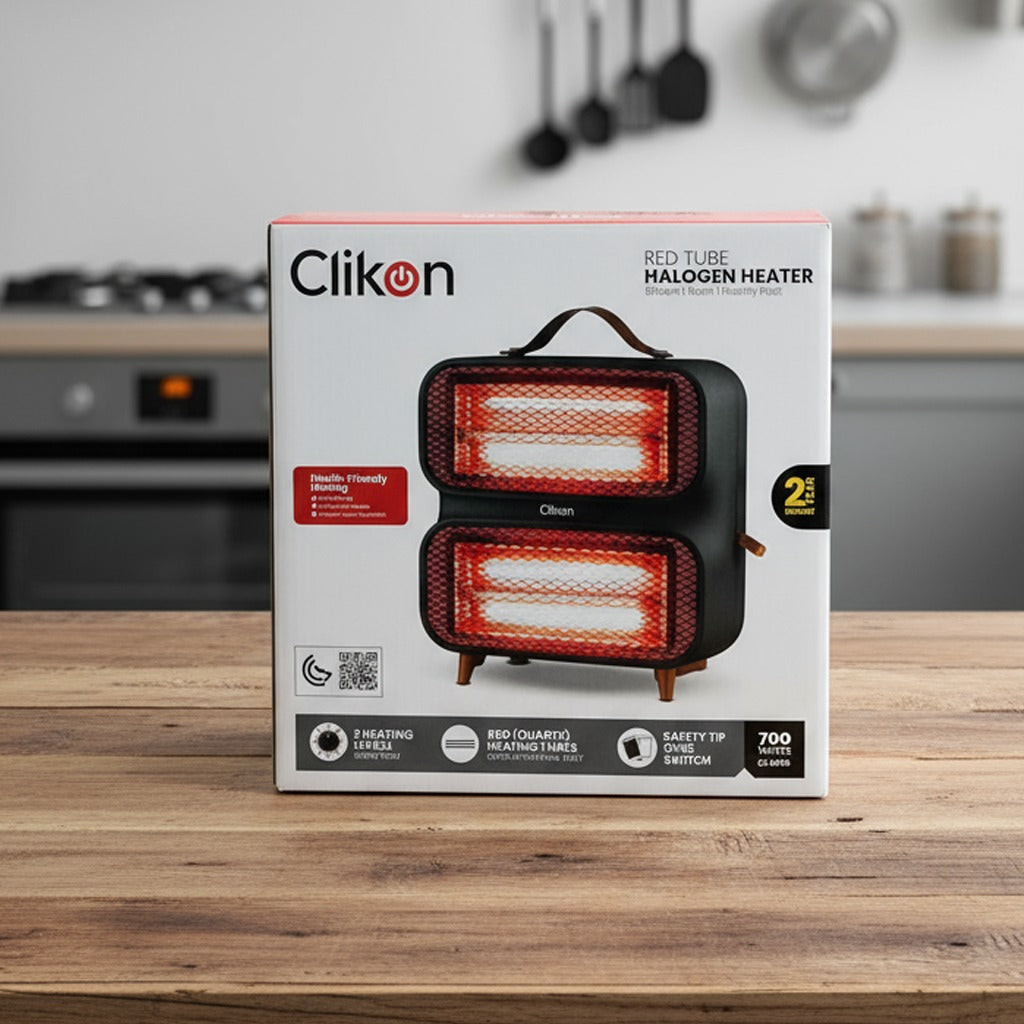 Package Of Clikon Red Tube Halogen Heater 700W.