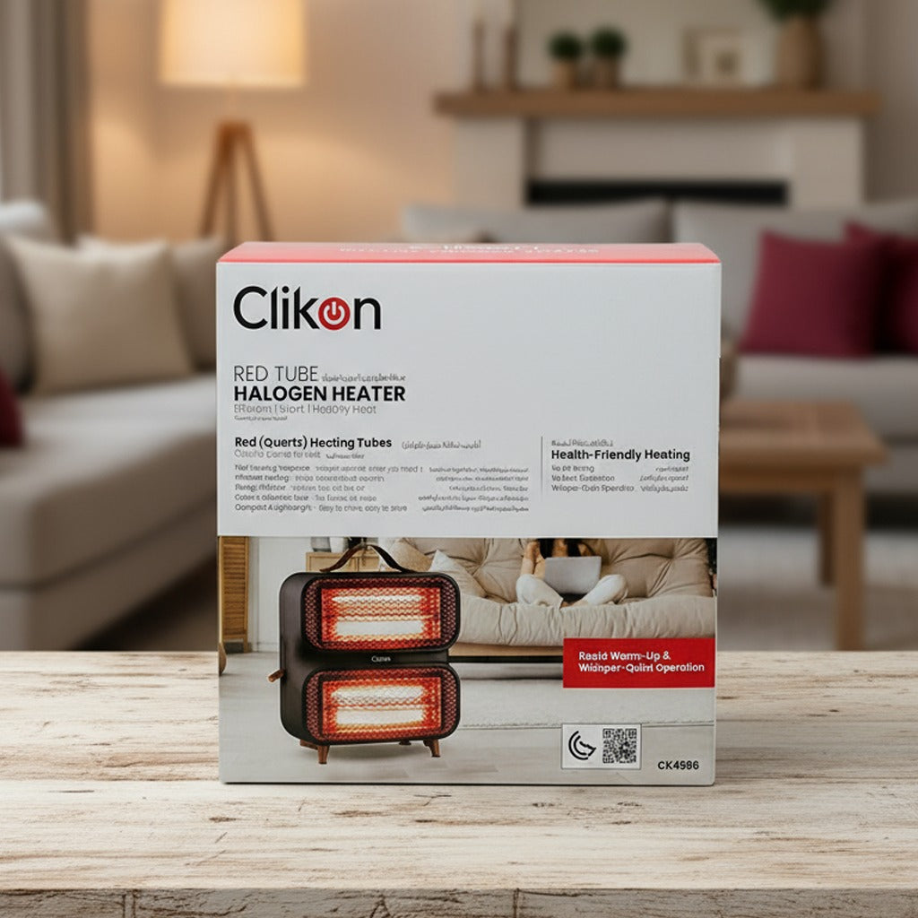 Package Of Clikon Red Tube Halogen Heater 700W.