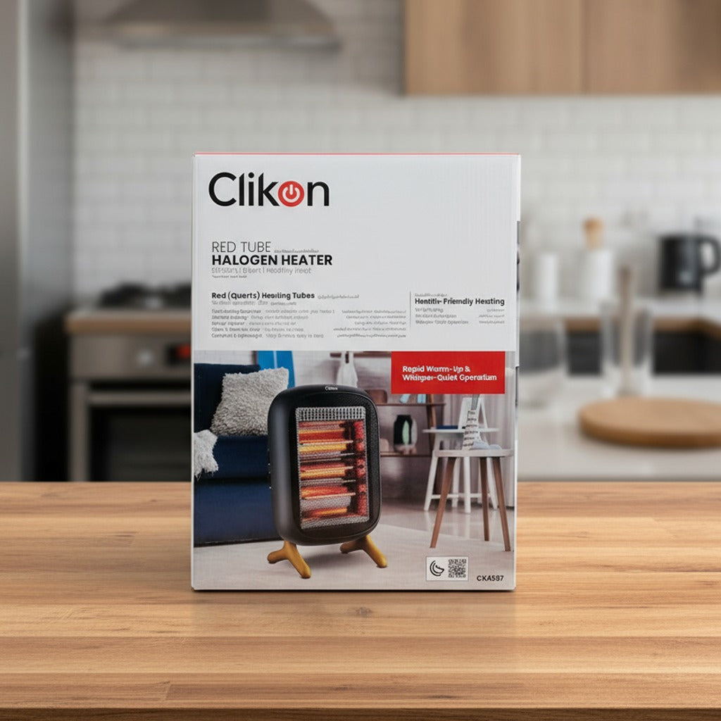 Package Of Clikon Red Tube Halogen Heater 1200W.
