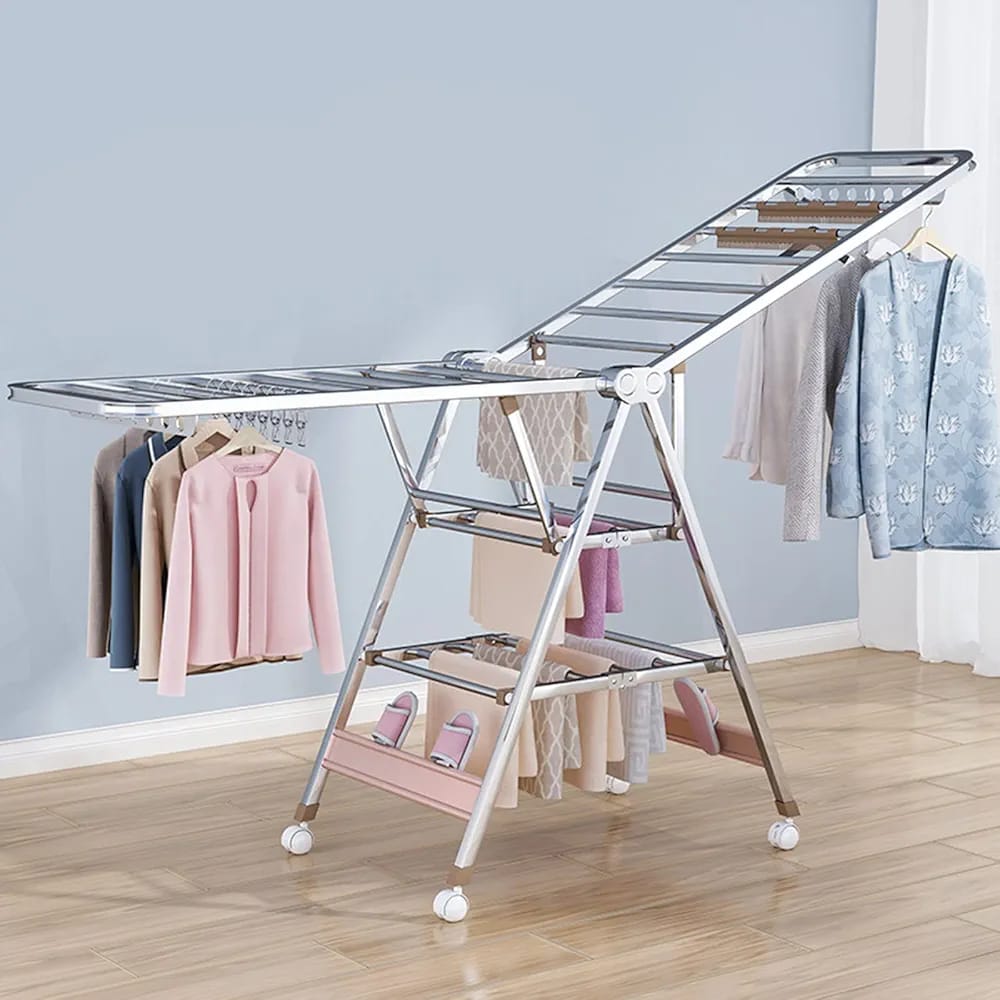 Cloth Drying Rack With Clothes are Hanged On it.