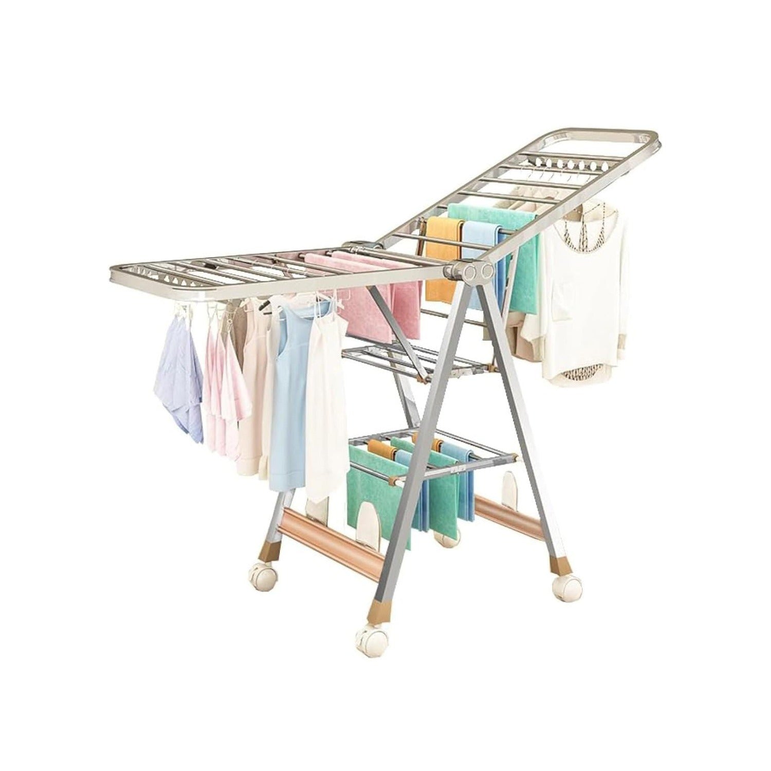 Cloth Drying Rack With Clothes are Hanged On it.