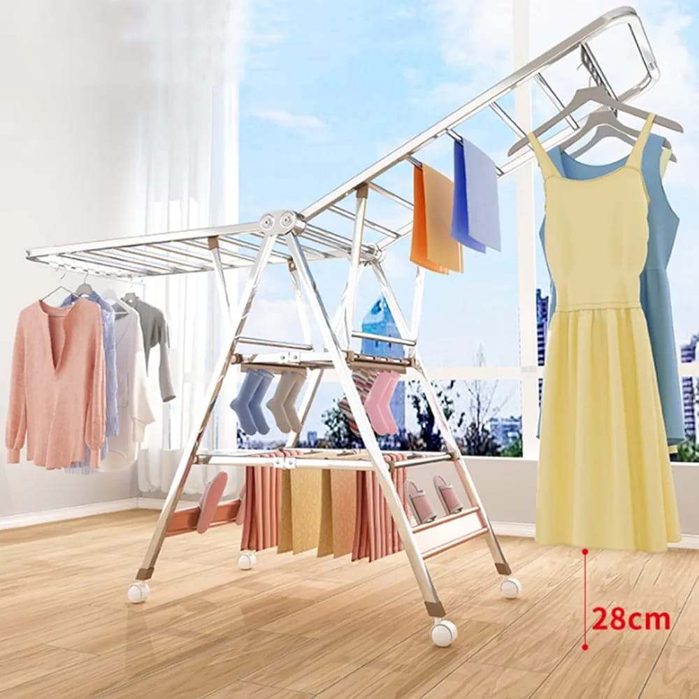 Cloth Drying Rack With Clothes are Hanged On it.