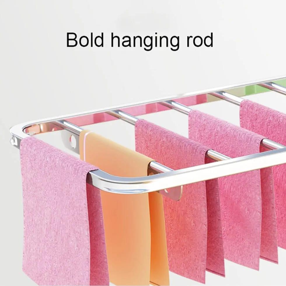 Cloth Drying Rack With Towels are Hanged On it.