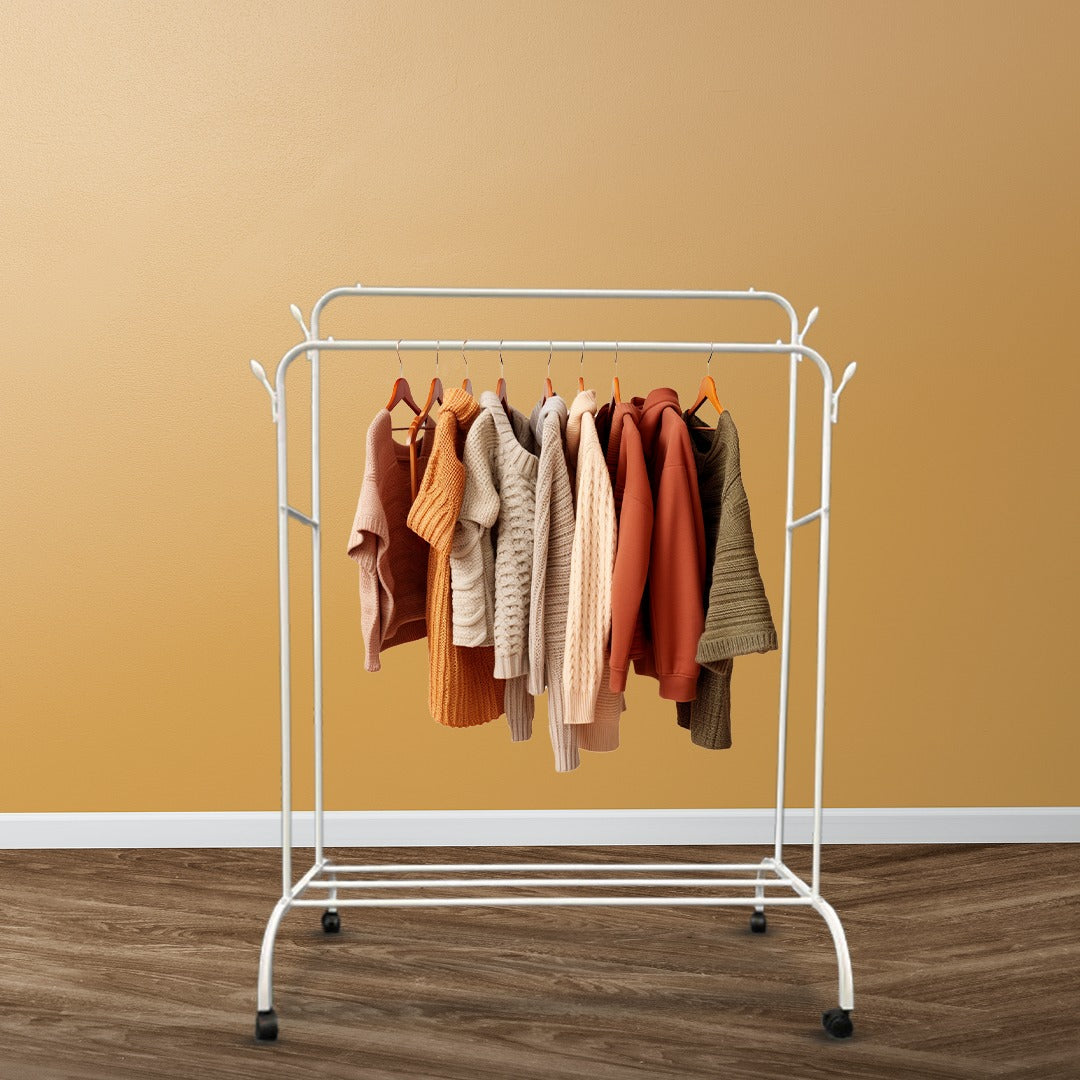 A Cloth Organizer Stand is Organized with Clothes.