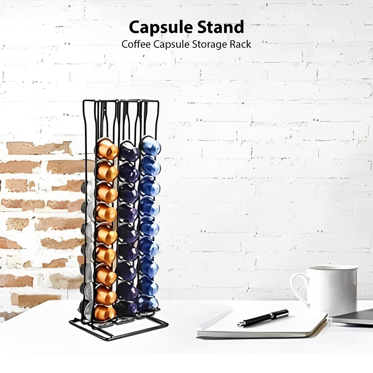 Black Coffee Pod Storage Rack Dispenser.