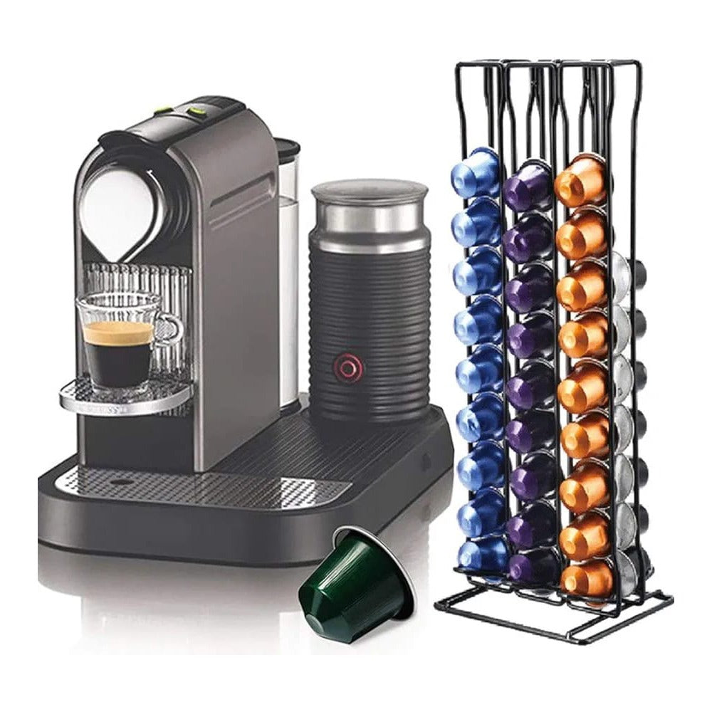 A Coffee Pod Storage Rack Dispenser Is Placed On The Side Of Coffee Maker.
