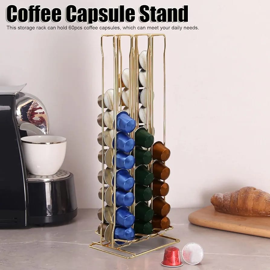 Coffee Capsule Stand is Placed on the Side of Coffee Maker Machine.