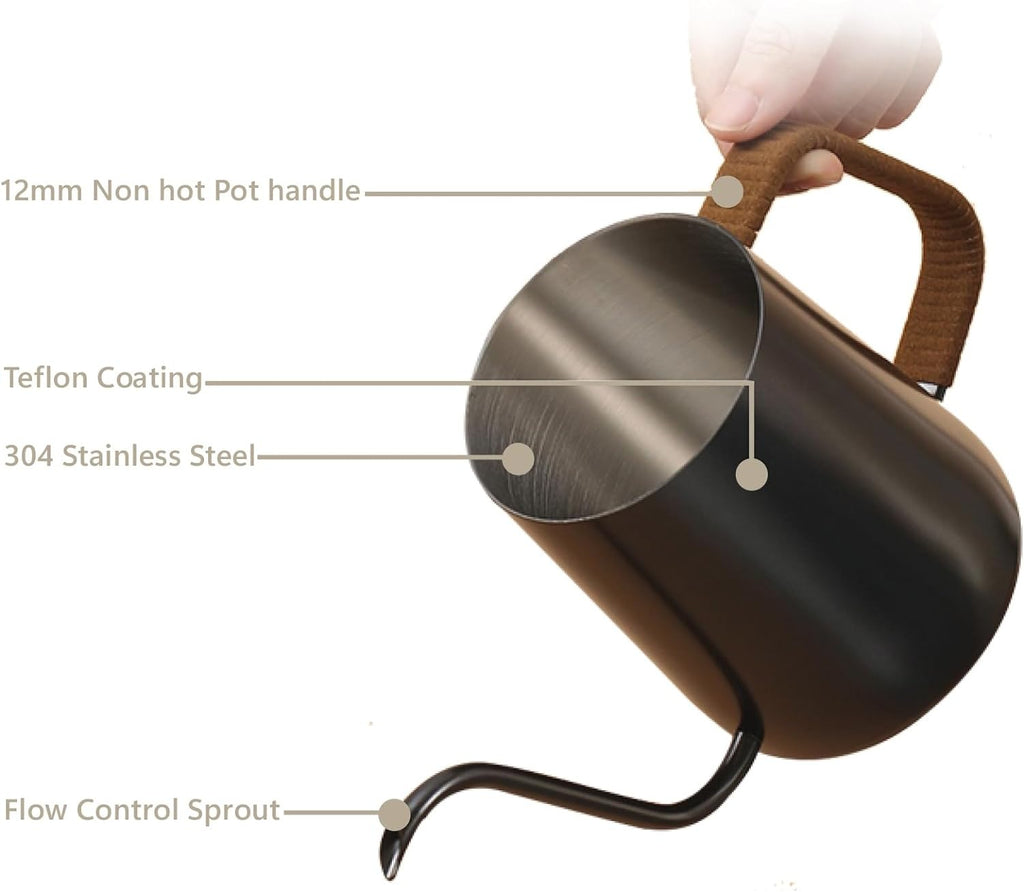 Macnoa Coffee Pot, Gooseneck Sprout, Hand wound Grip Macnoa Coffee Pot, Gooseneck Sprout, Hand wound Grip