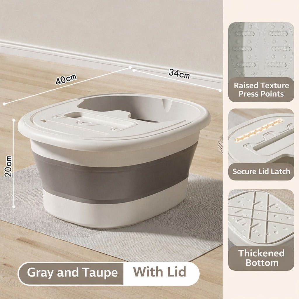 Collapsible Foot Spa Basin with Lid, Portable Foot Soak Tub with Massage Nodes Collapsible Foot Spa Basin with Lid, Portable Foot Soak Tub with Massage Nodes
