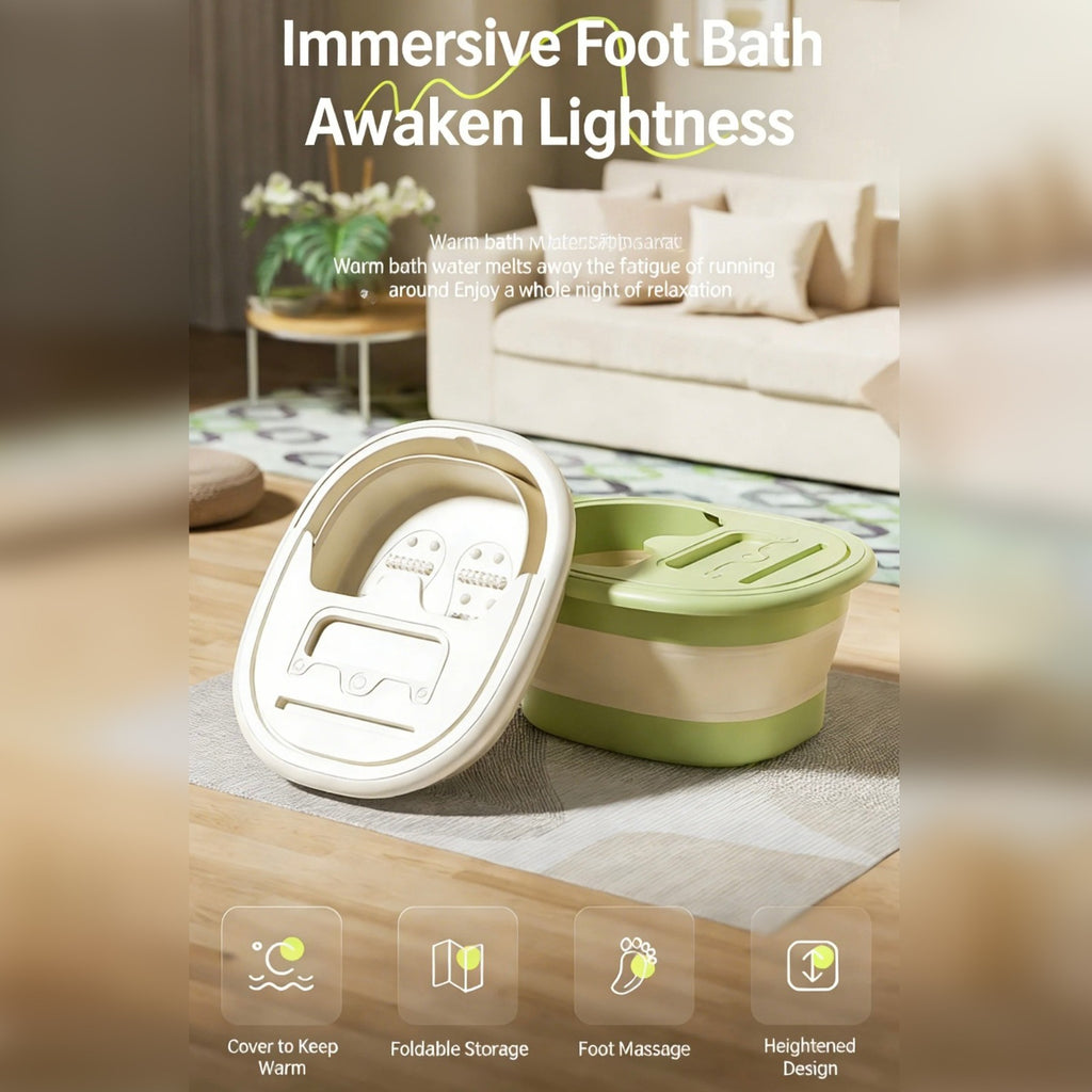 Collapsible Foot Spa Basin with Lid, Portable Foot Soak Tub with Massage Nodes Collapsible Foot Spa Basin with Lid, Portable Foot Soak Tub with Massage Nodes