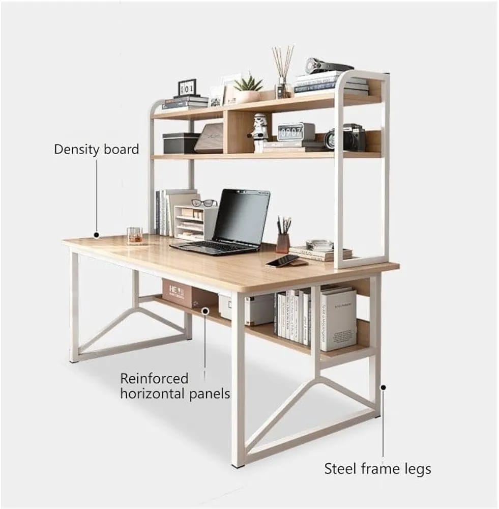 A Computer Desk is Organized with Books, Laptop and Other Decor Items.