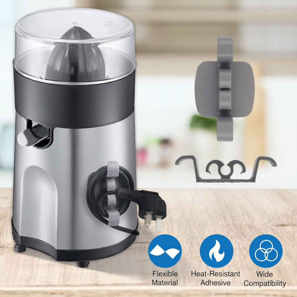 Juicer with Cord Holder Clips  and features displayed on a blurred background