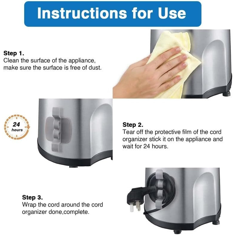Instructions for using a cord organizer with images and text.