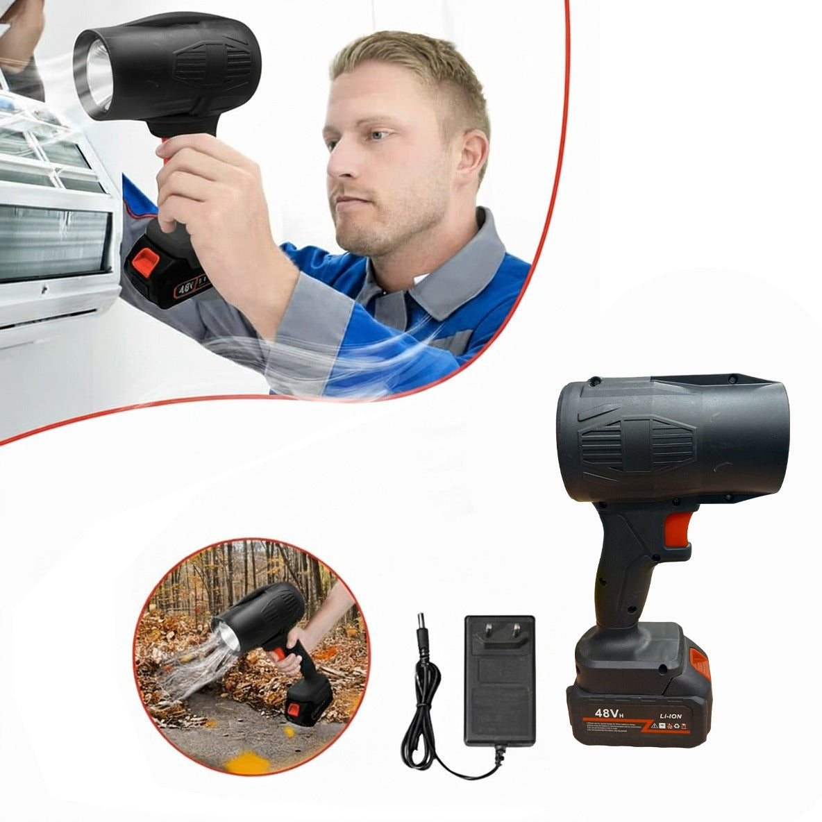 A Person is Using Cordless Air Duster to Ease his Works.