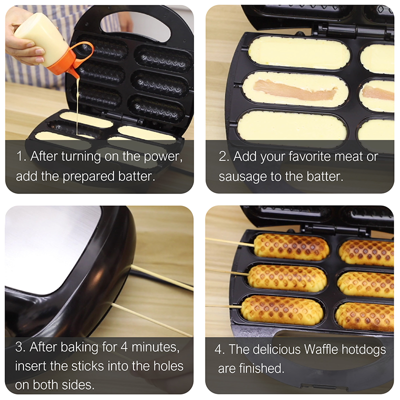 Corn Dog Maker 750W with Non-Stick Coating, Hot Dog Making Machine Corn Dog Maker 750W with Non-Stick Coating, Hot Dog Making Machine