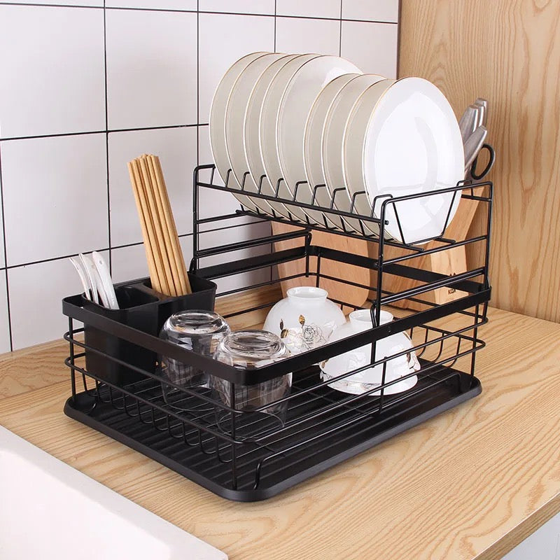 Countertop Dish Storage Holder With Dishes.