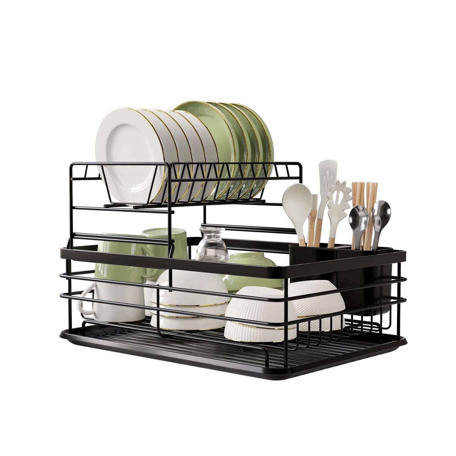 Countertop Dish Storage Holder With Utensils.