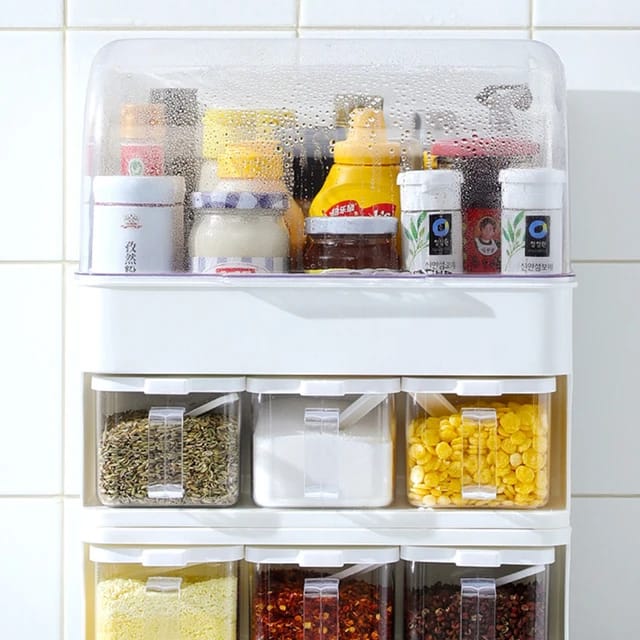 Countertop Kitchen Storage Rack with some items arranged in it