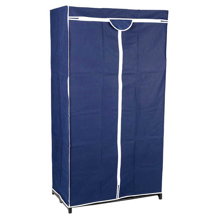  Portable Closet Shelf Storage with Dress Hanging Rack in Navy blue color
