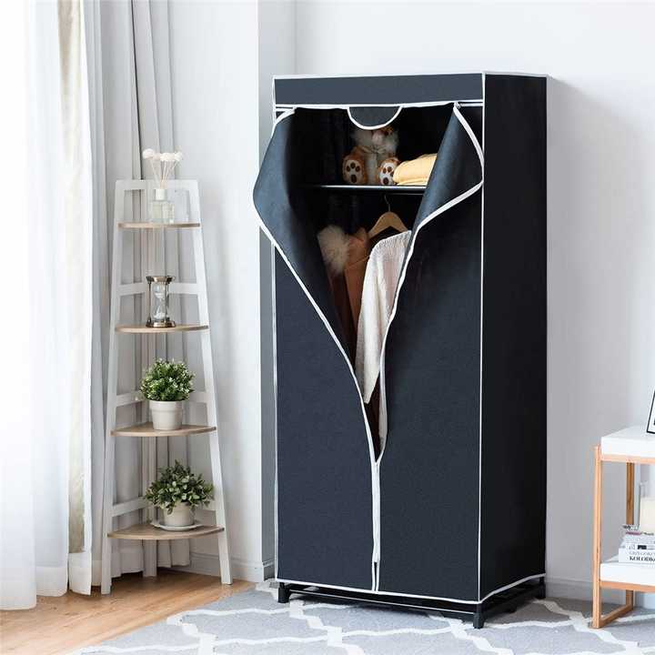  Portable Closet Shelf Storage with Dress Hanging Rack in black color