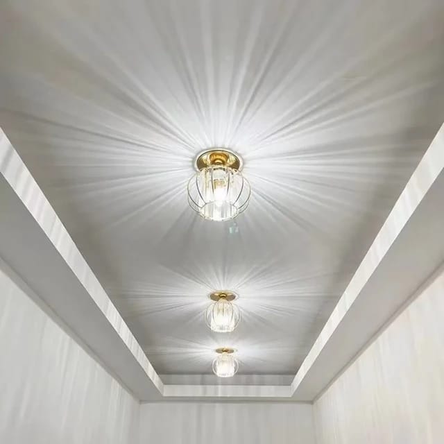 Modern Crystal Ceiling Lampshade Placed On Ceiling.