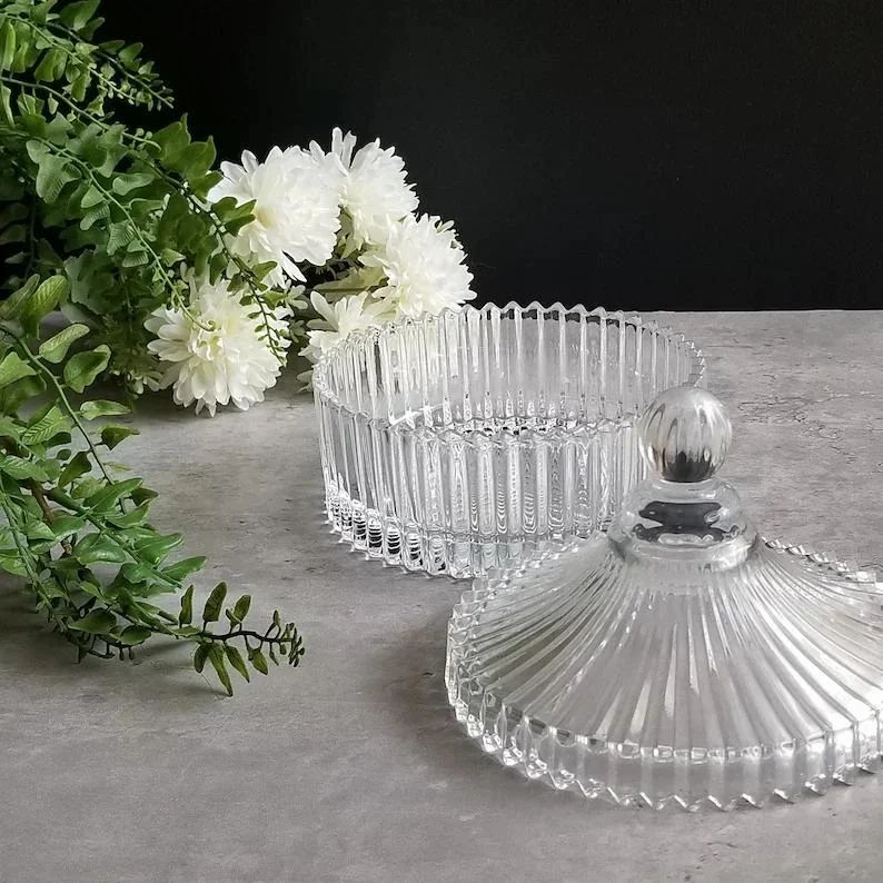 Crystal Glass Jar Bowl with Lid.