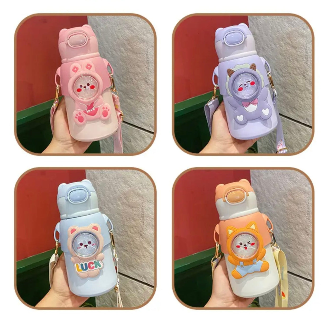 A Person is Holding Cute Cartoon Bear Water Bottle for Kids.