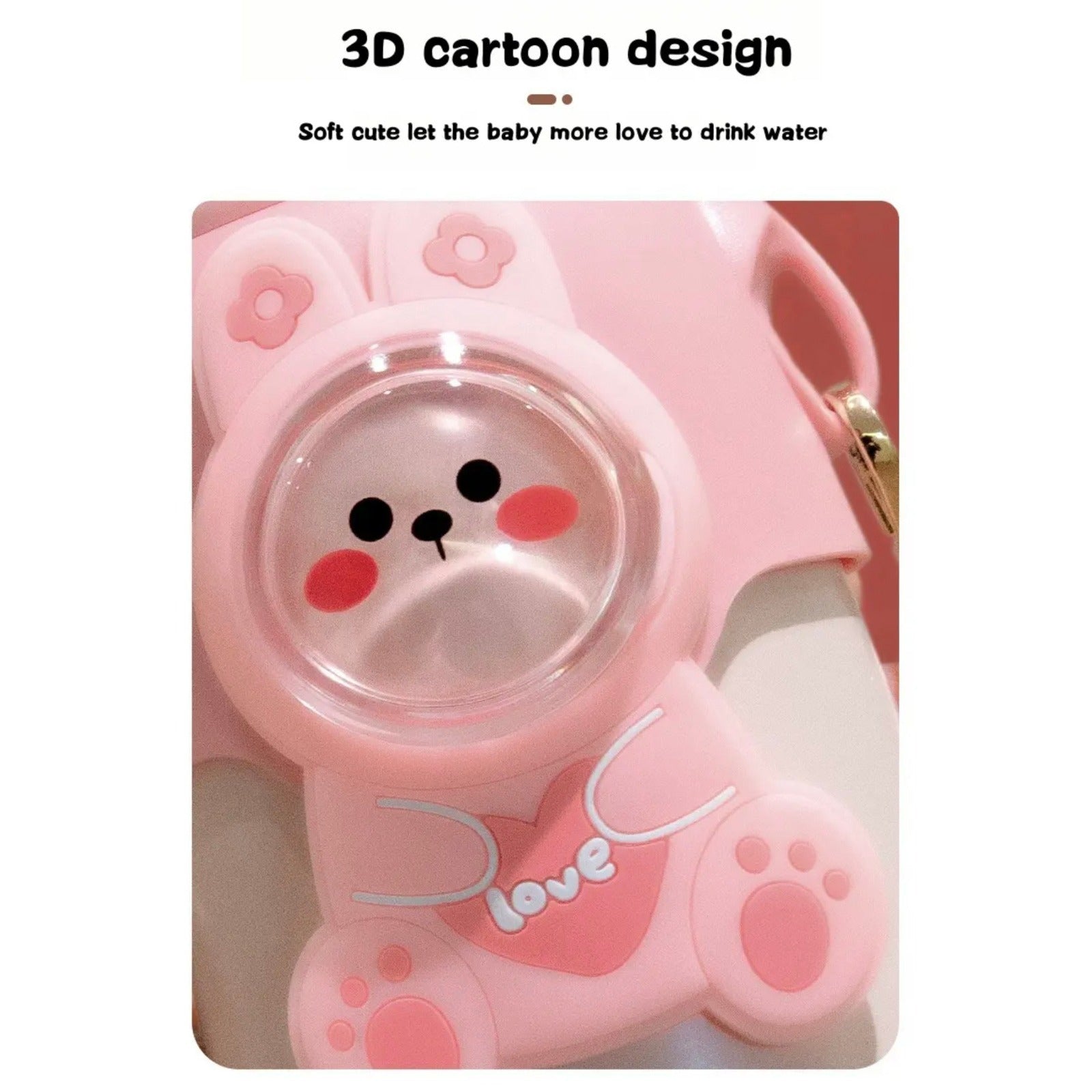 Design Details Of Cute Cartoon Bear Water Bottle for Kids.