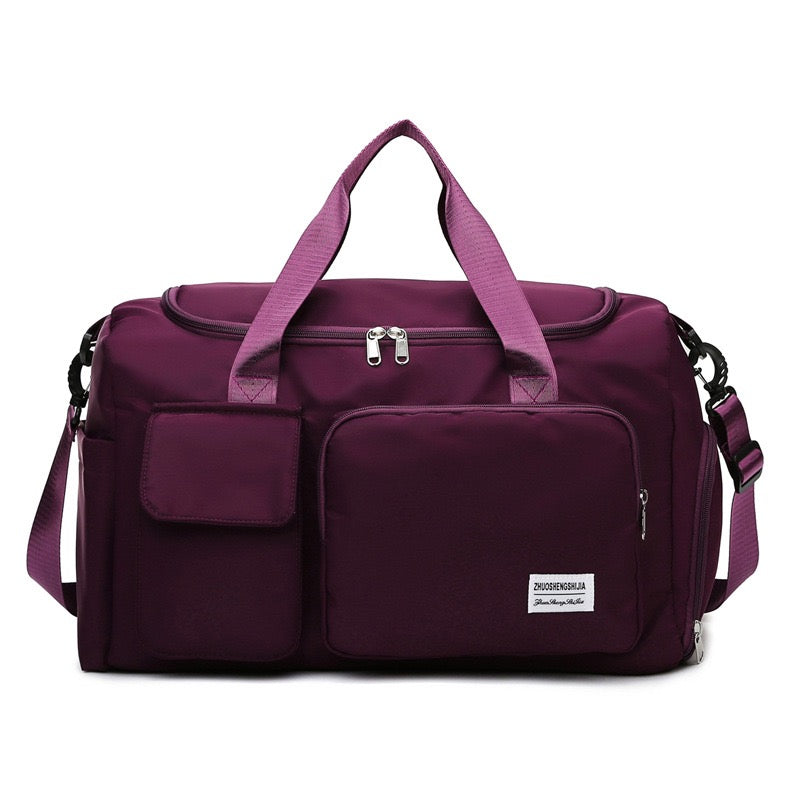 Dark Purple Multi-Pocket Travel Duffle Luggage Bag.