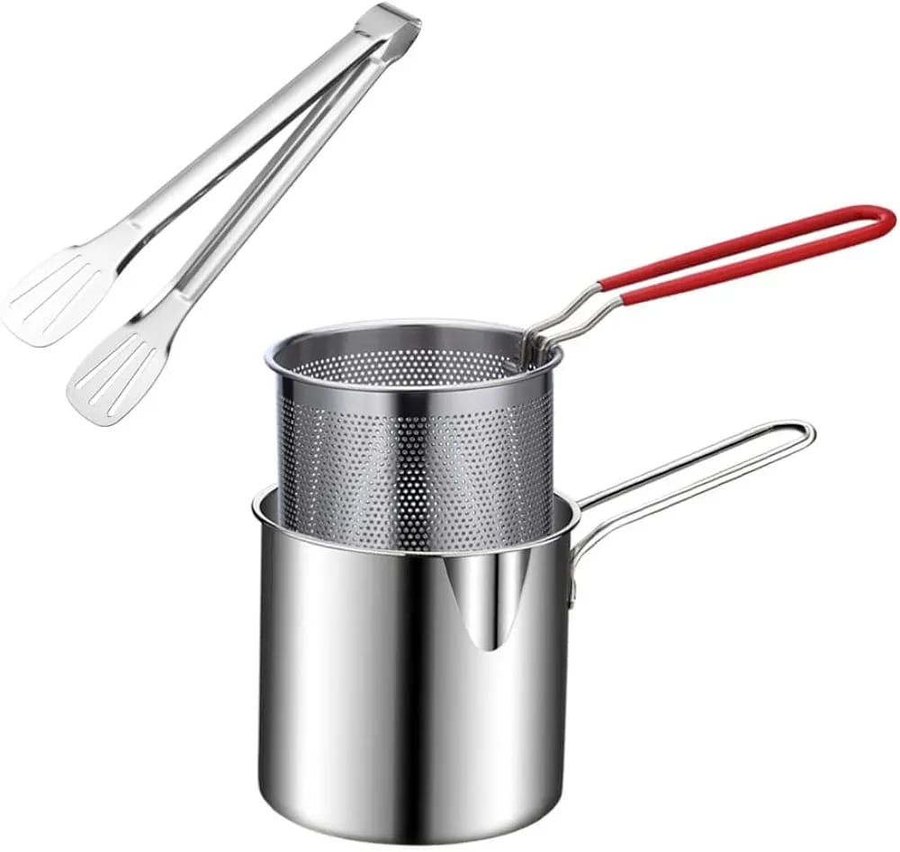 Deep Frying Pot Strainer with Basket and Clip.