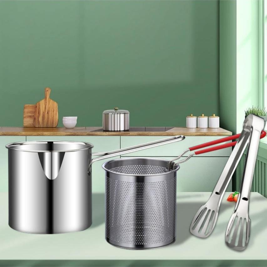 Deep Frying Pot Strainer with Basket and Clip.