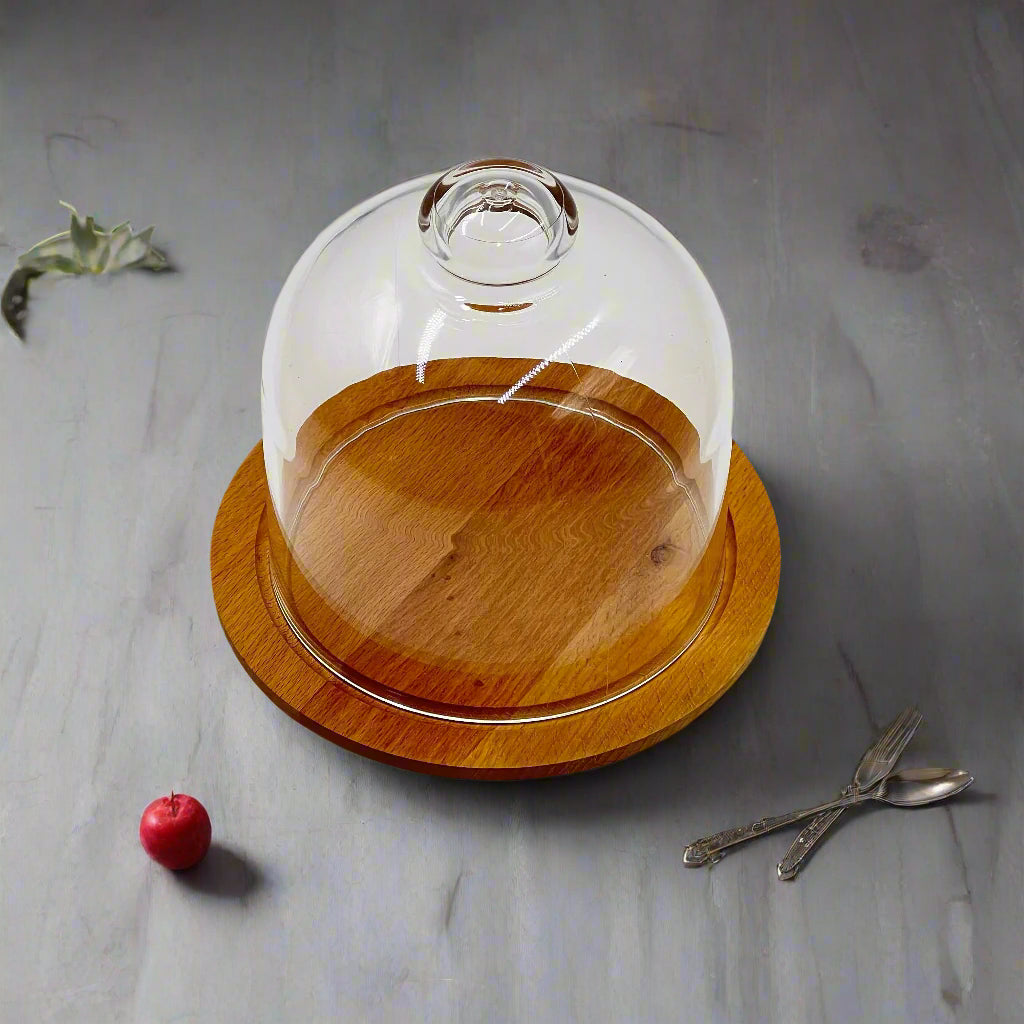 Desert Dome with Wooden Base, Mini Glass Cake Display Stand Desert Dome with Wooden Base, Mini Glass Cake Display Stand