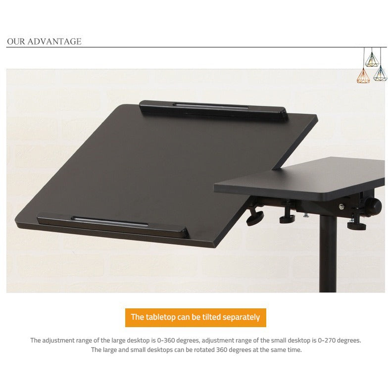 Adjustable Overbed Laptop Stand Table with a tiltable tabletop that can be adjusted separately