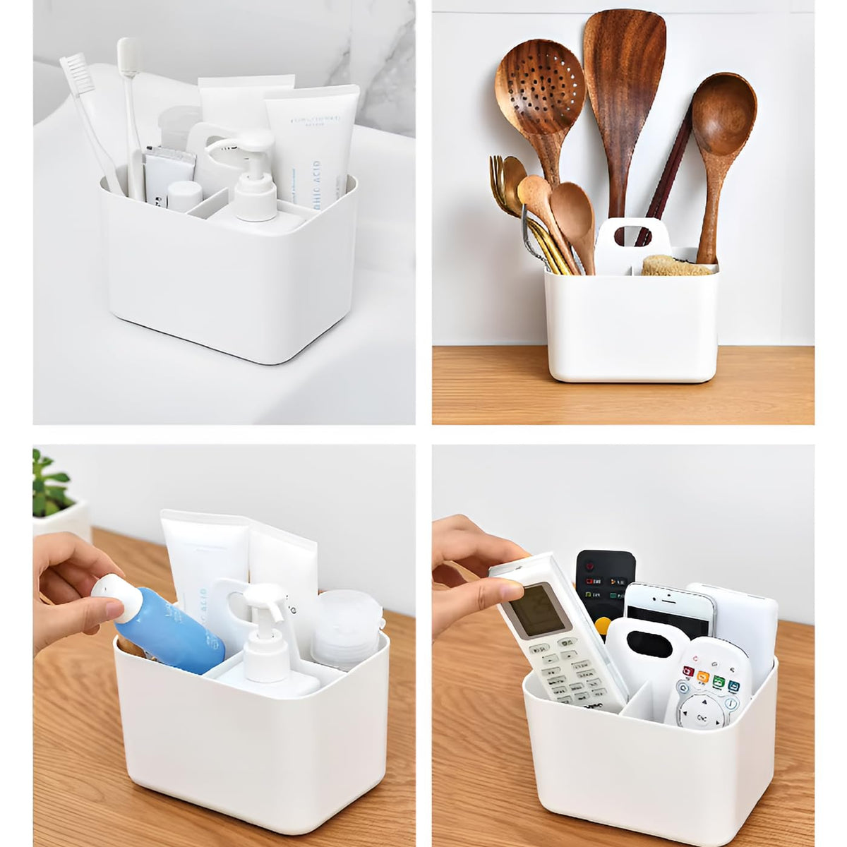 A collage showing the multi usage of Desk Organizer