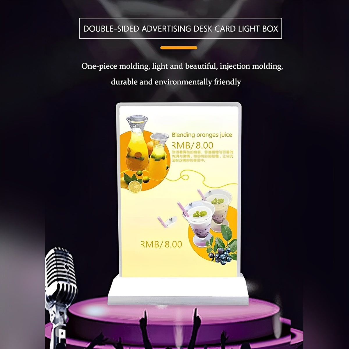A Desktop Double Sided Display Advertising Light Box Displaying Ad.